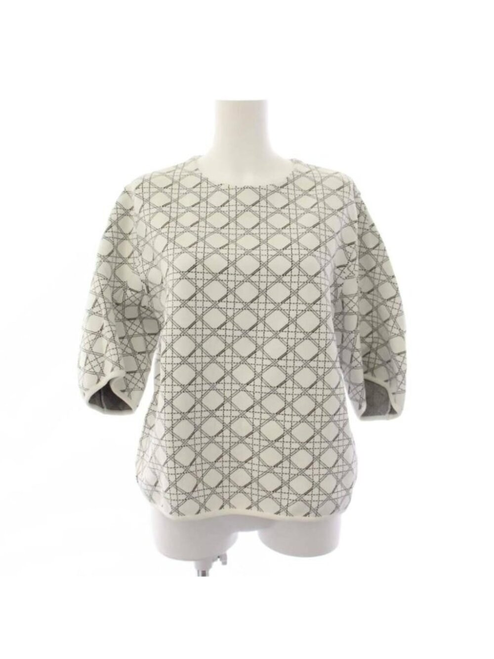Dior Cannage Knit Top Short Sleeve 44 White Sweater